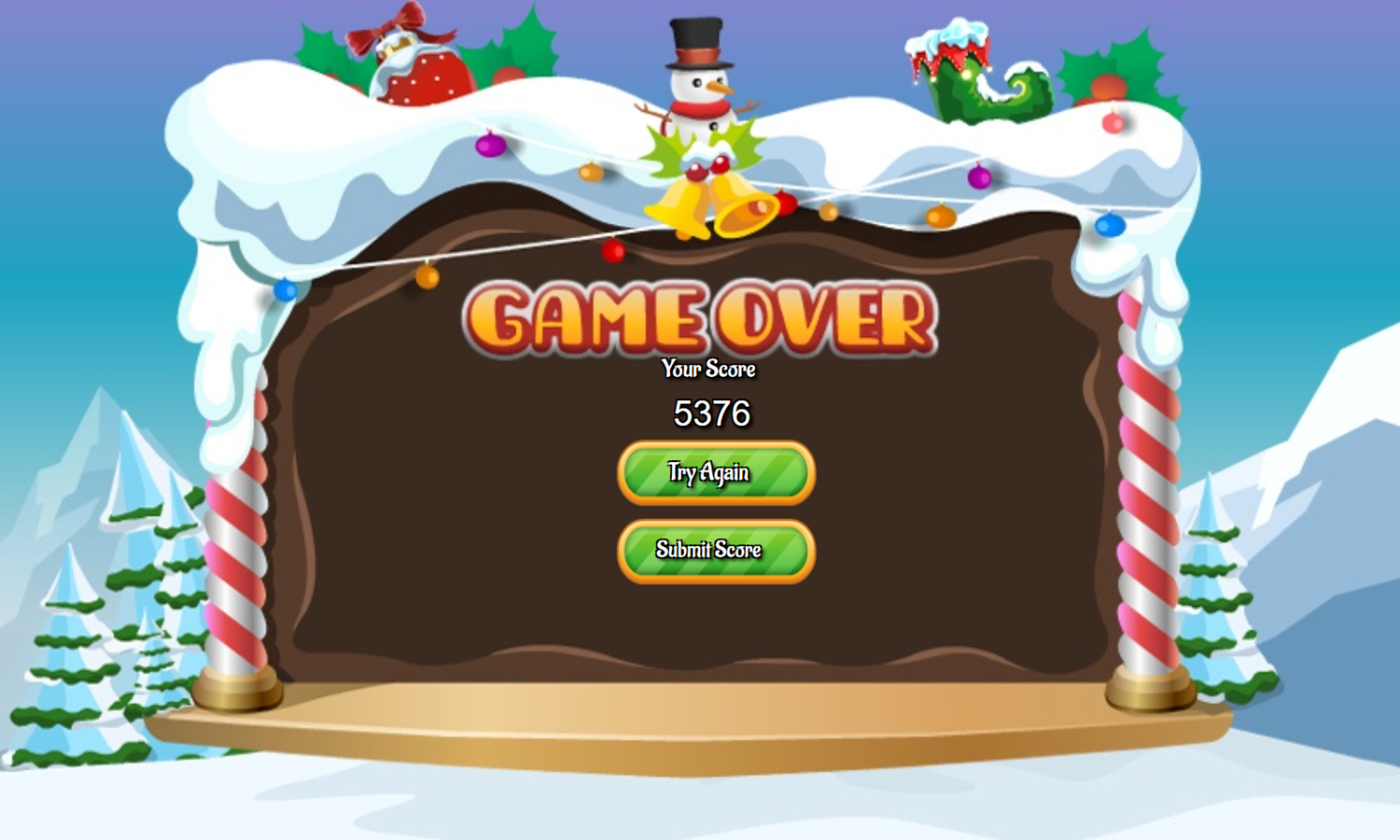 Xmas Card Connect Game Over Screenshot.