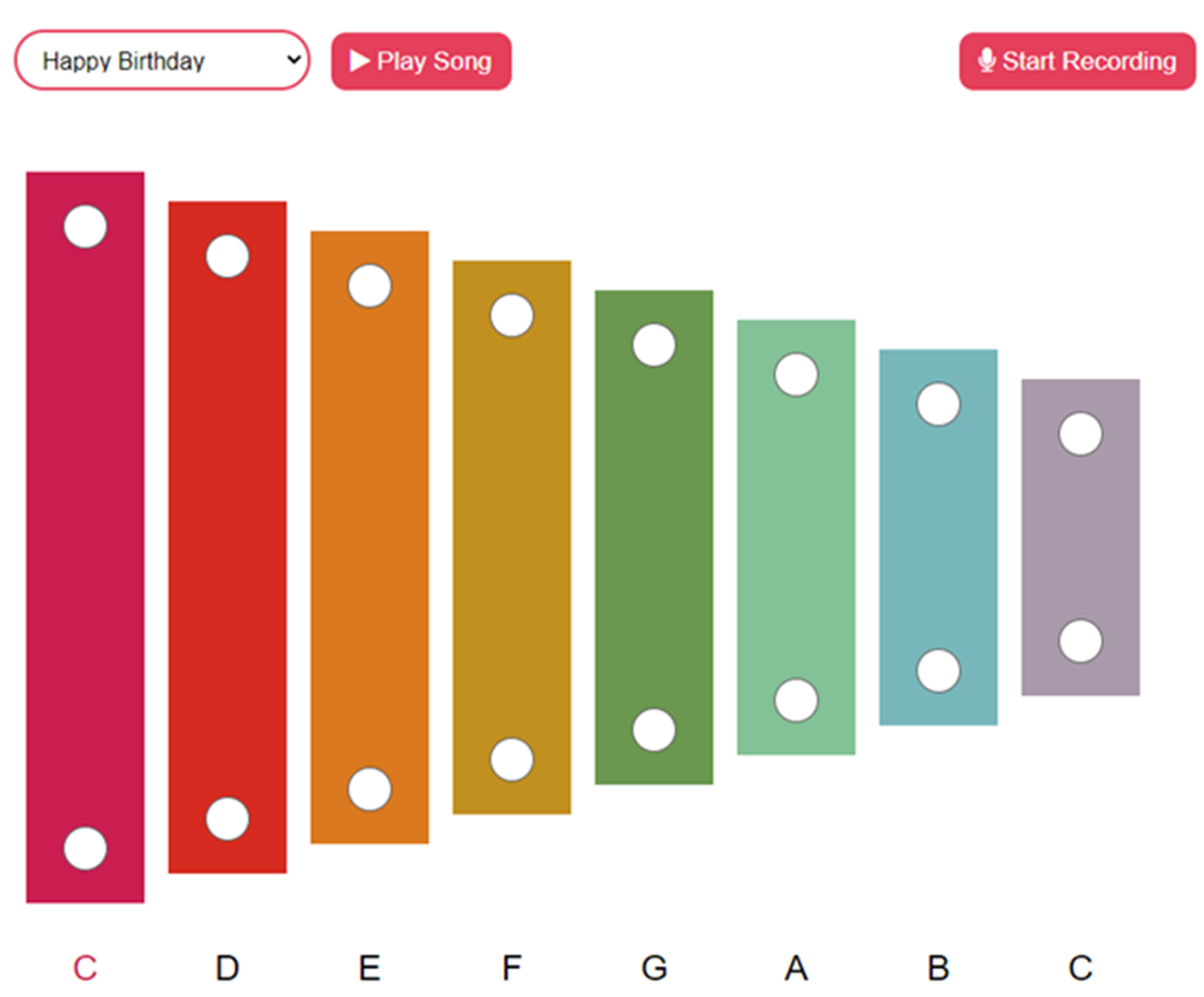 Xylophone  Showing the Happy Birthday Song Screenshot.