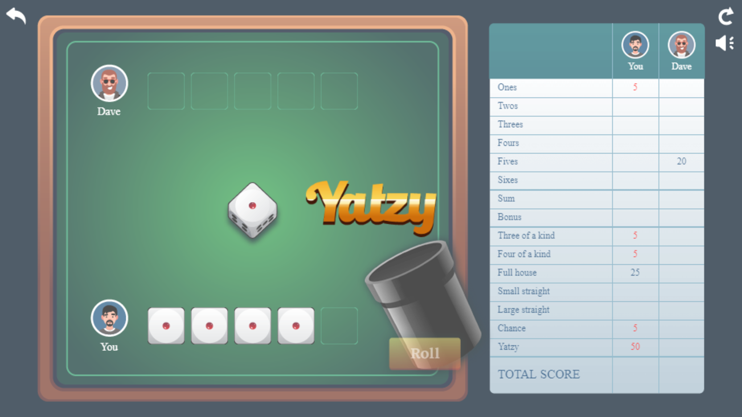 Yatzy Game Five Of A Kind Screenshot.