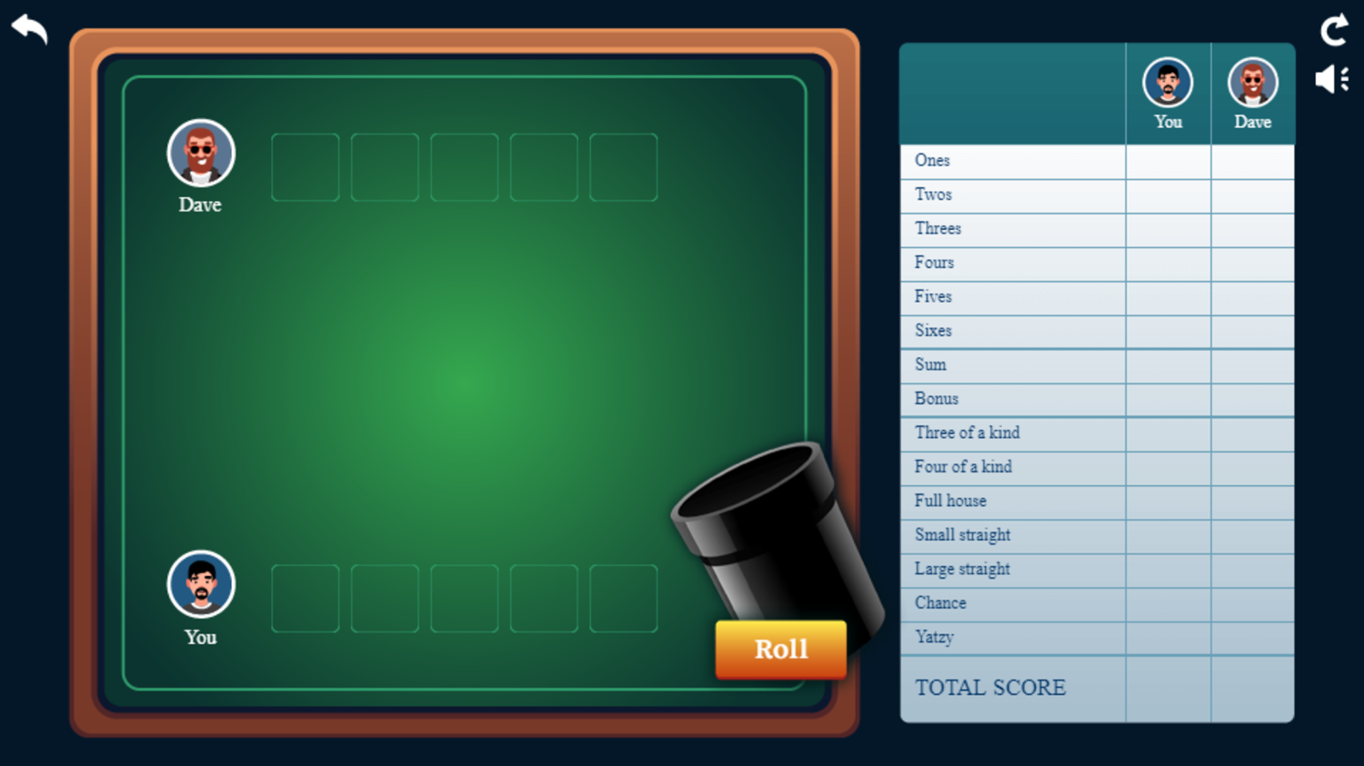 Yatzy Game Start Screenshot.