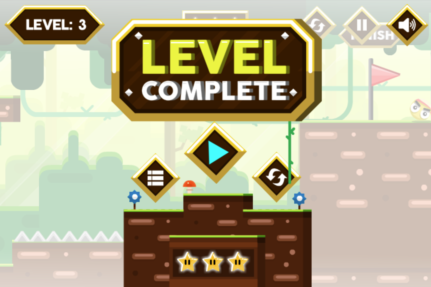Yellow Ball Adventure Game Level Complete Screen Screenshot.
