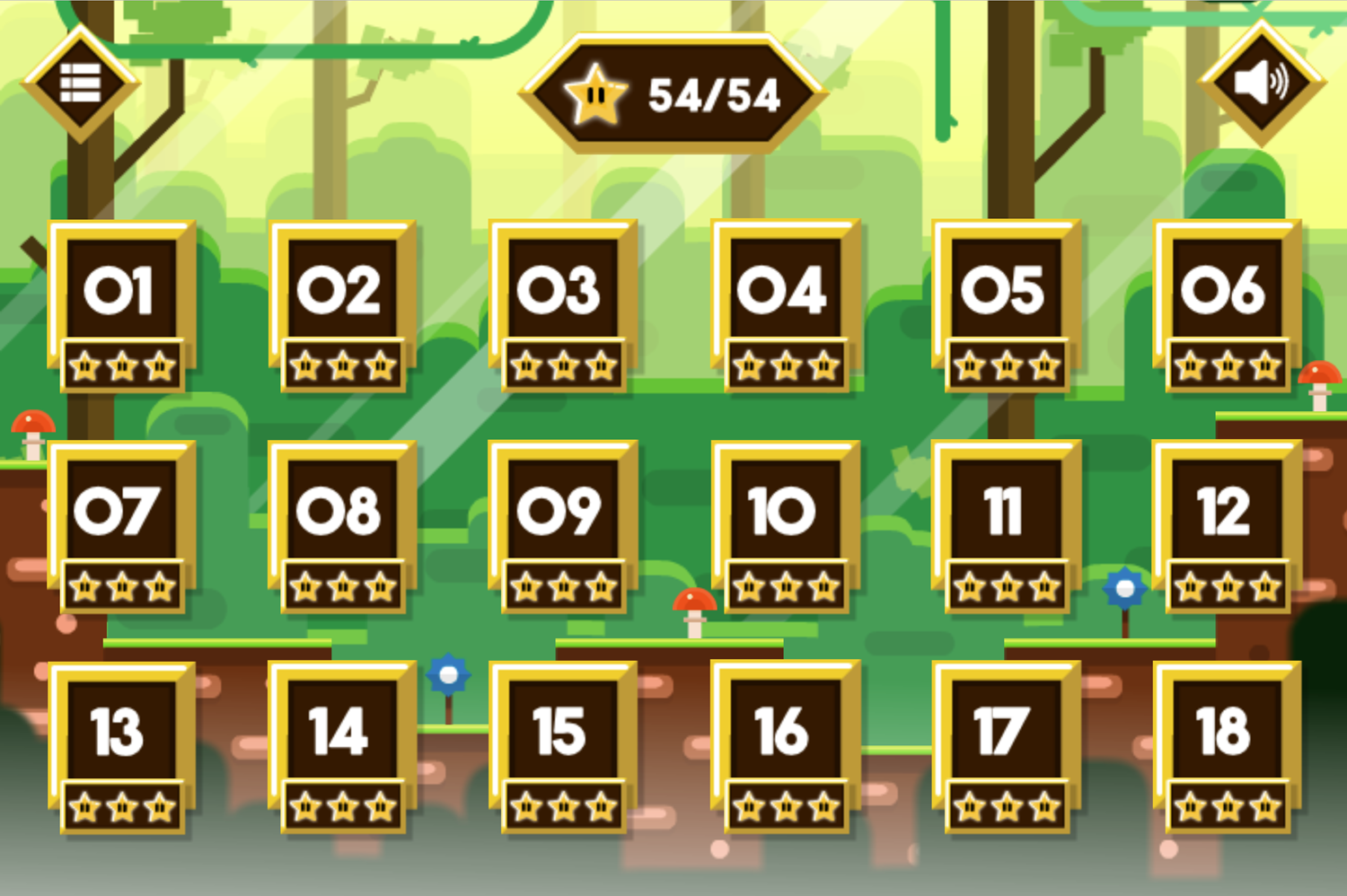 Yellow Ball Adventure Game Level Select Screen Screenshot.