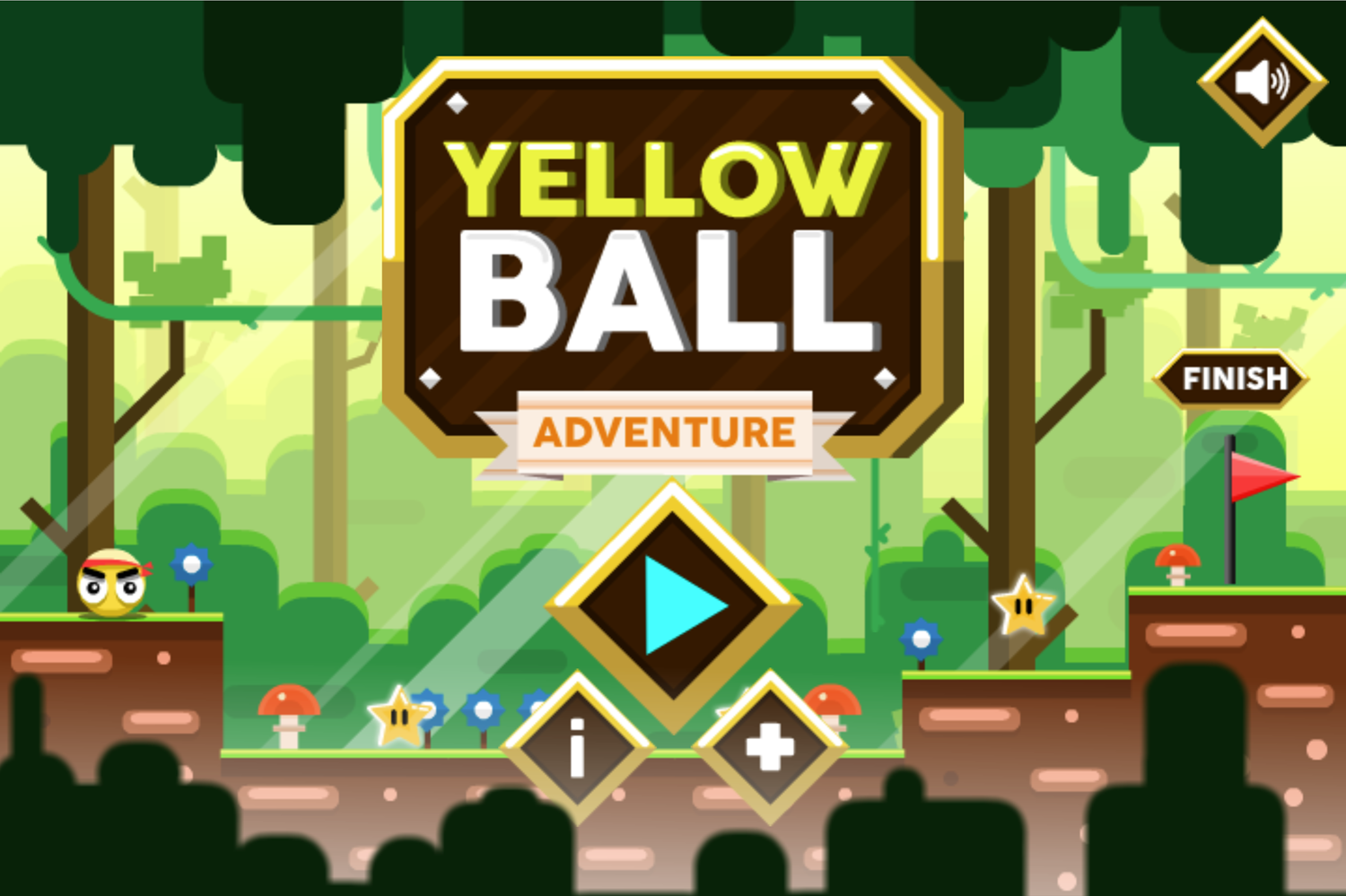 Yellow Ball Adventure Game Welcome Screen Screenshot.
