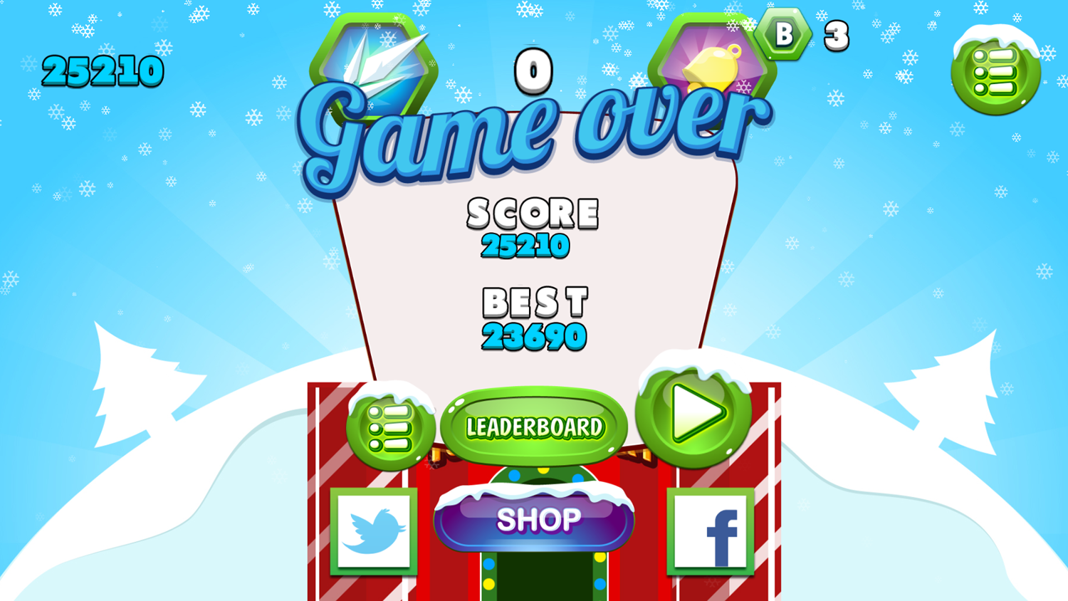 Young Santa 2 Game Over Screenshot.