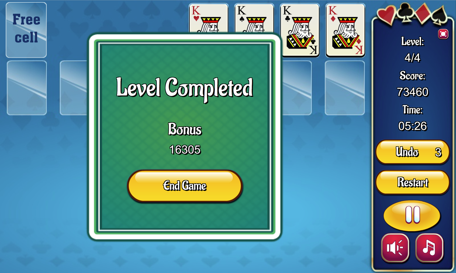 Yukon Freecell Game Final Level Screenshot.