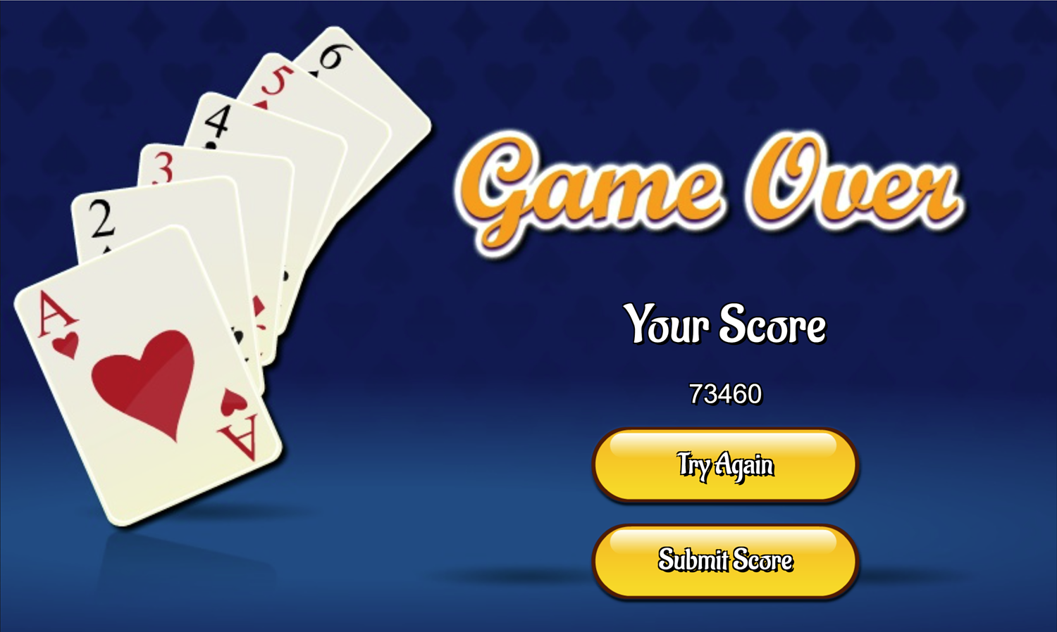 Yukon Freecell Game Over Screen Screenshot.