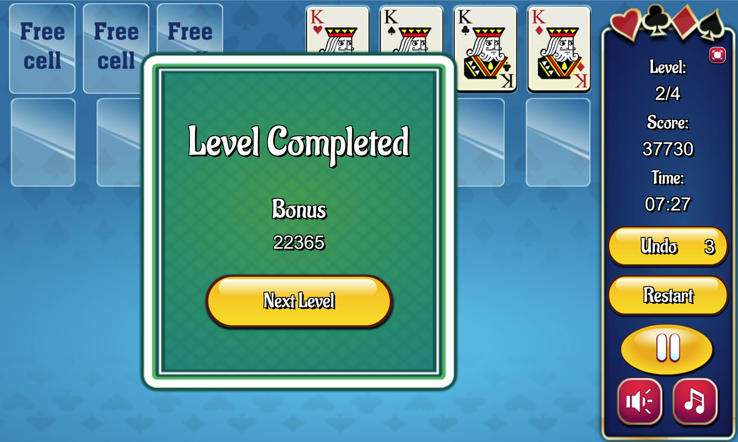 Yukon Freecell Game Second Level Screenshot.