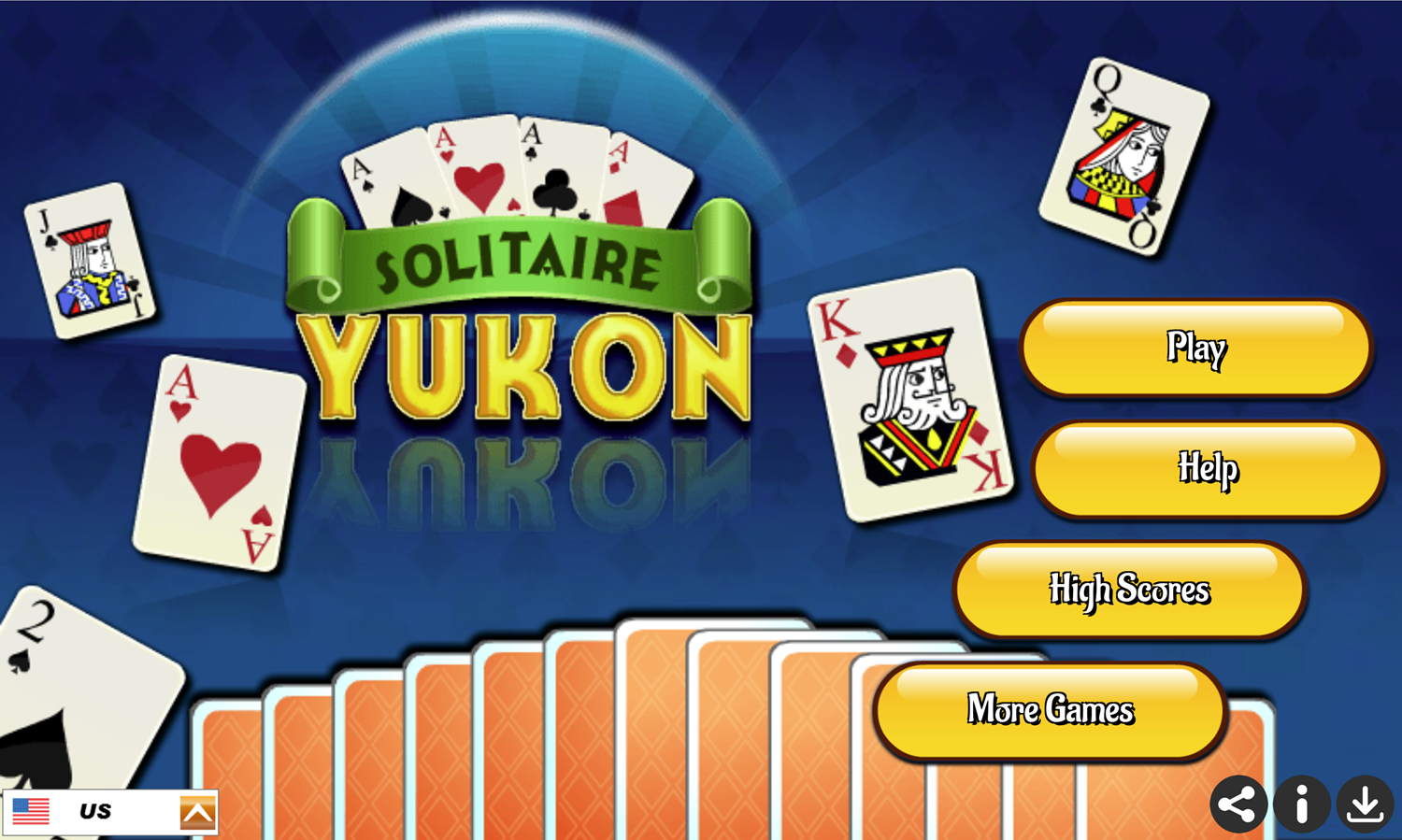 Yukon Solitaire Game Welcome Screen Screenshot.