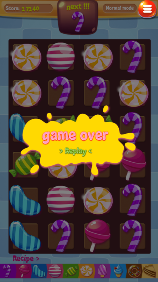 Yummi Fusion Game Over Screenshot.