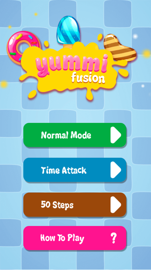 Yummi Fusion Game Welcome Screen Screenshot.