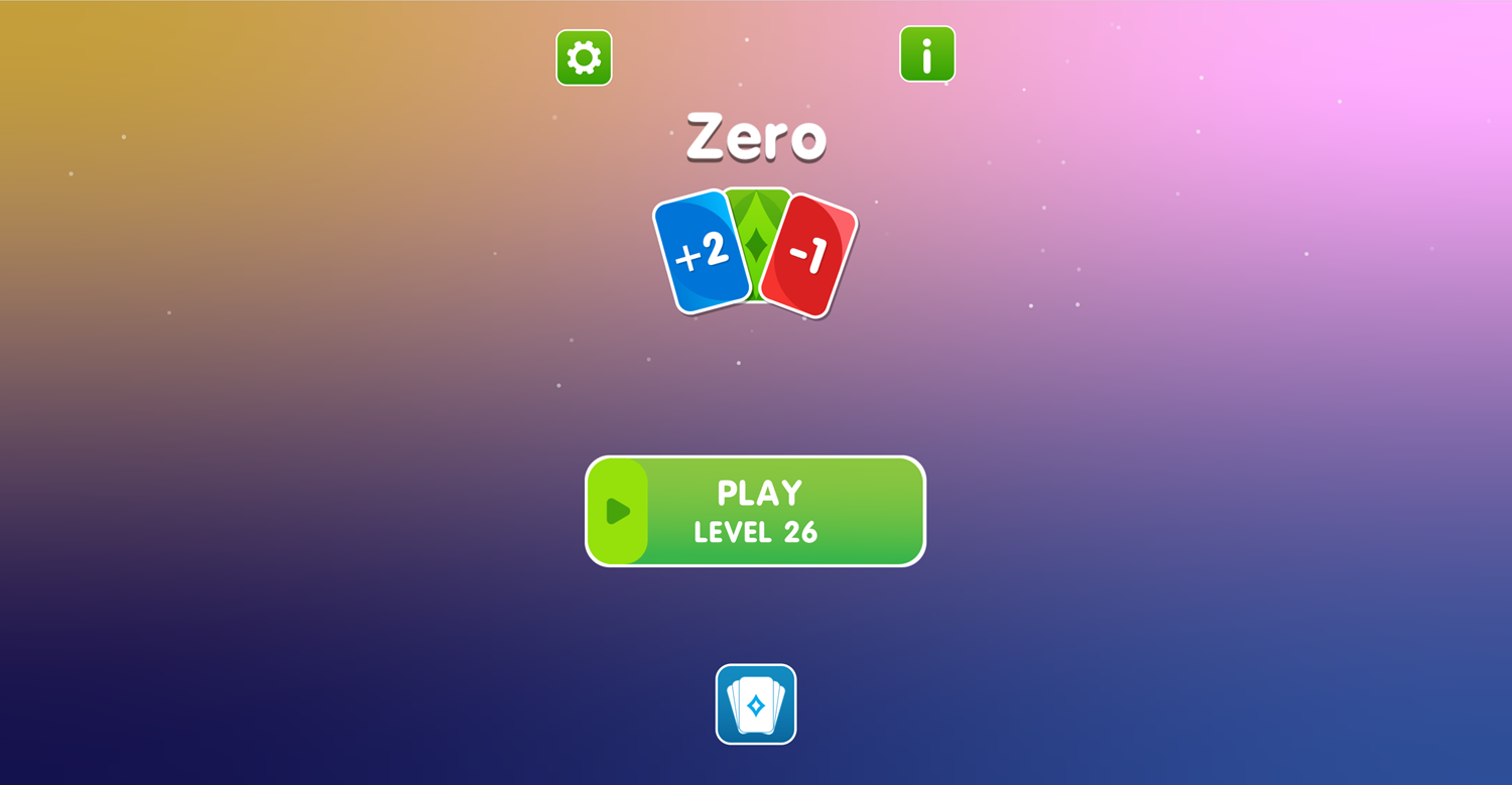 Zero 21 Solitaire Welcome Screen Screenshot.