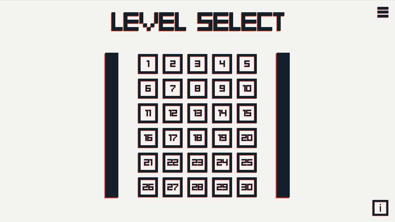 Zero Squares Game Level Select Screen Screenshot.