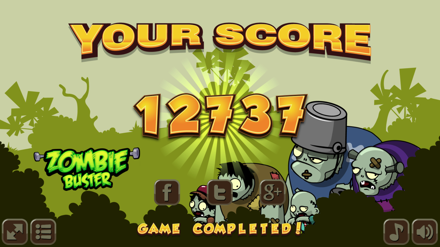 Zombie Buster Game Complete Screenshot.