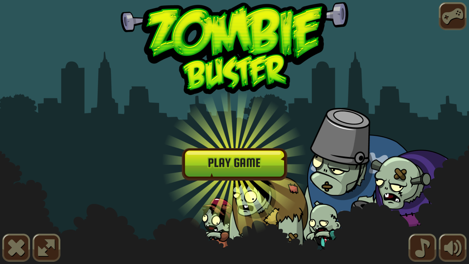 Zombie Buster Game Welcome Screen Screenshot.