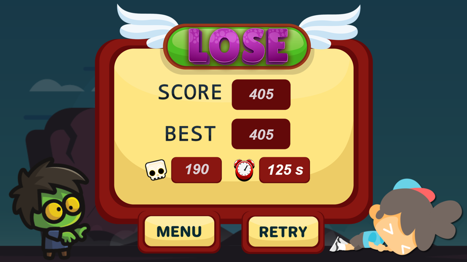 Zombie Chase Game Score Screenshot.