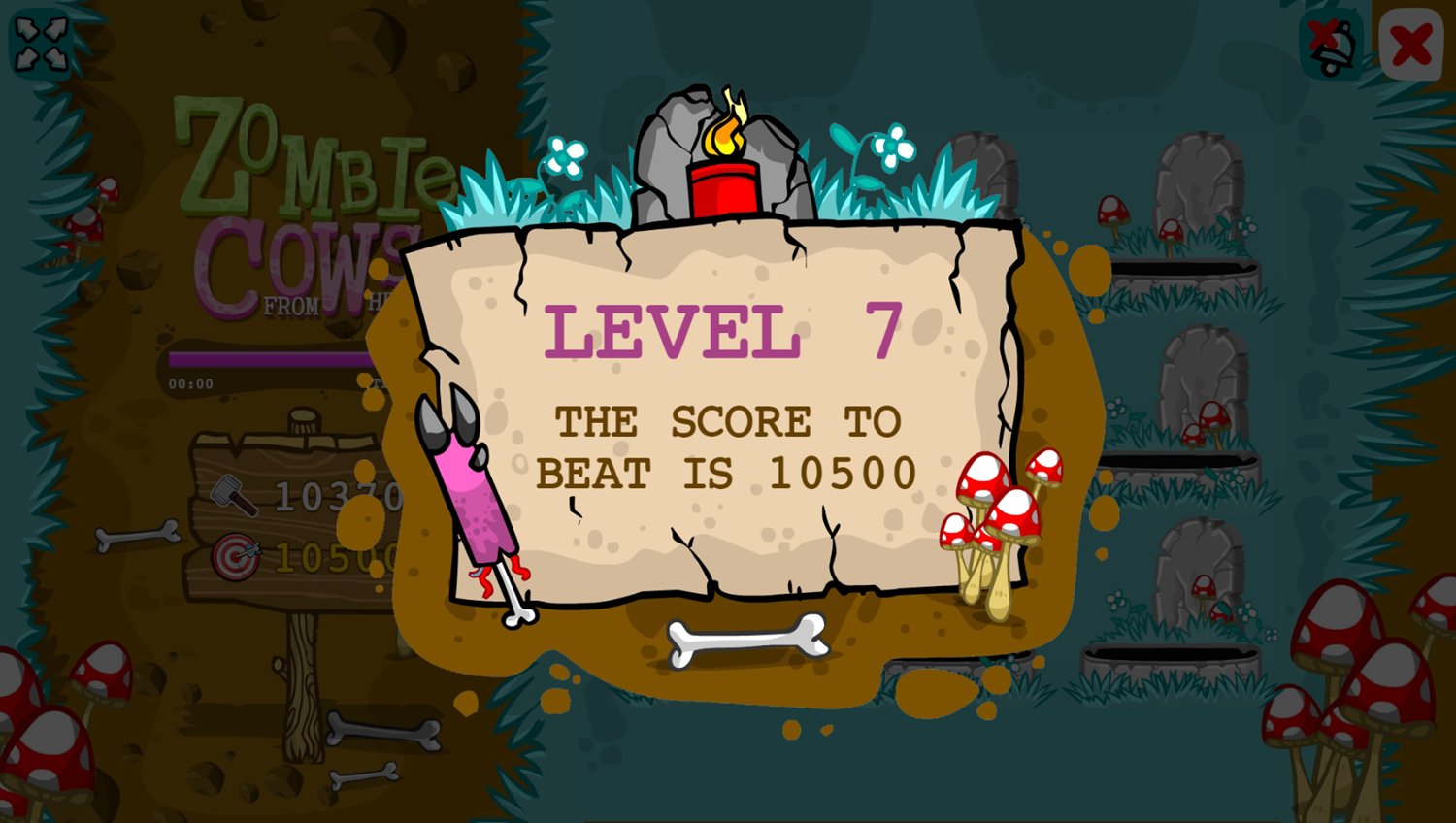 Zombie Cows From Hell Game Level 7 Goal Screenshot.
