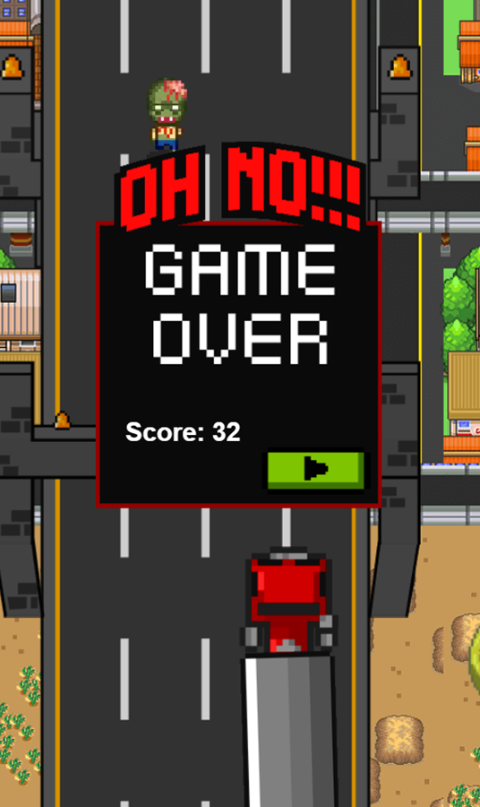 Zombie Crashing Game Over Screenshot.