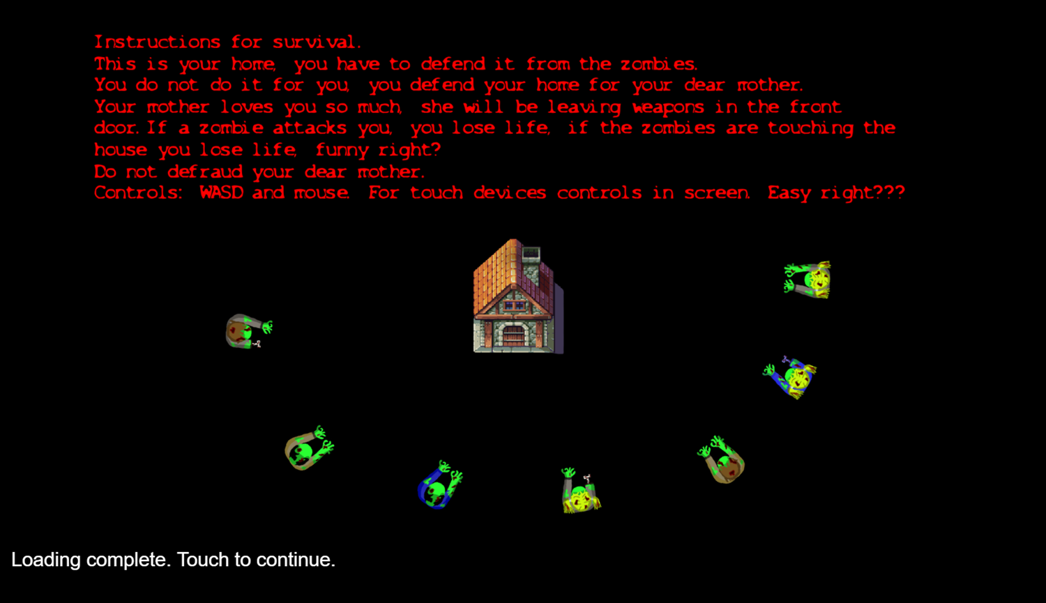 Zombie Defense Game Instructions Screenshot.