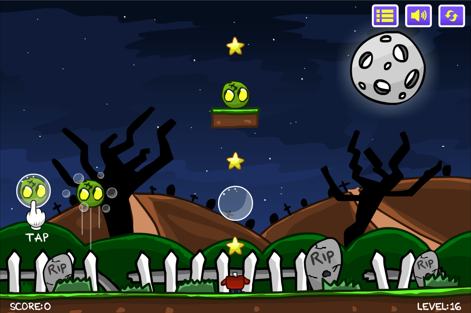 Zombie Head Game Bubble Instructions Screenshot.