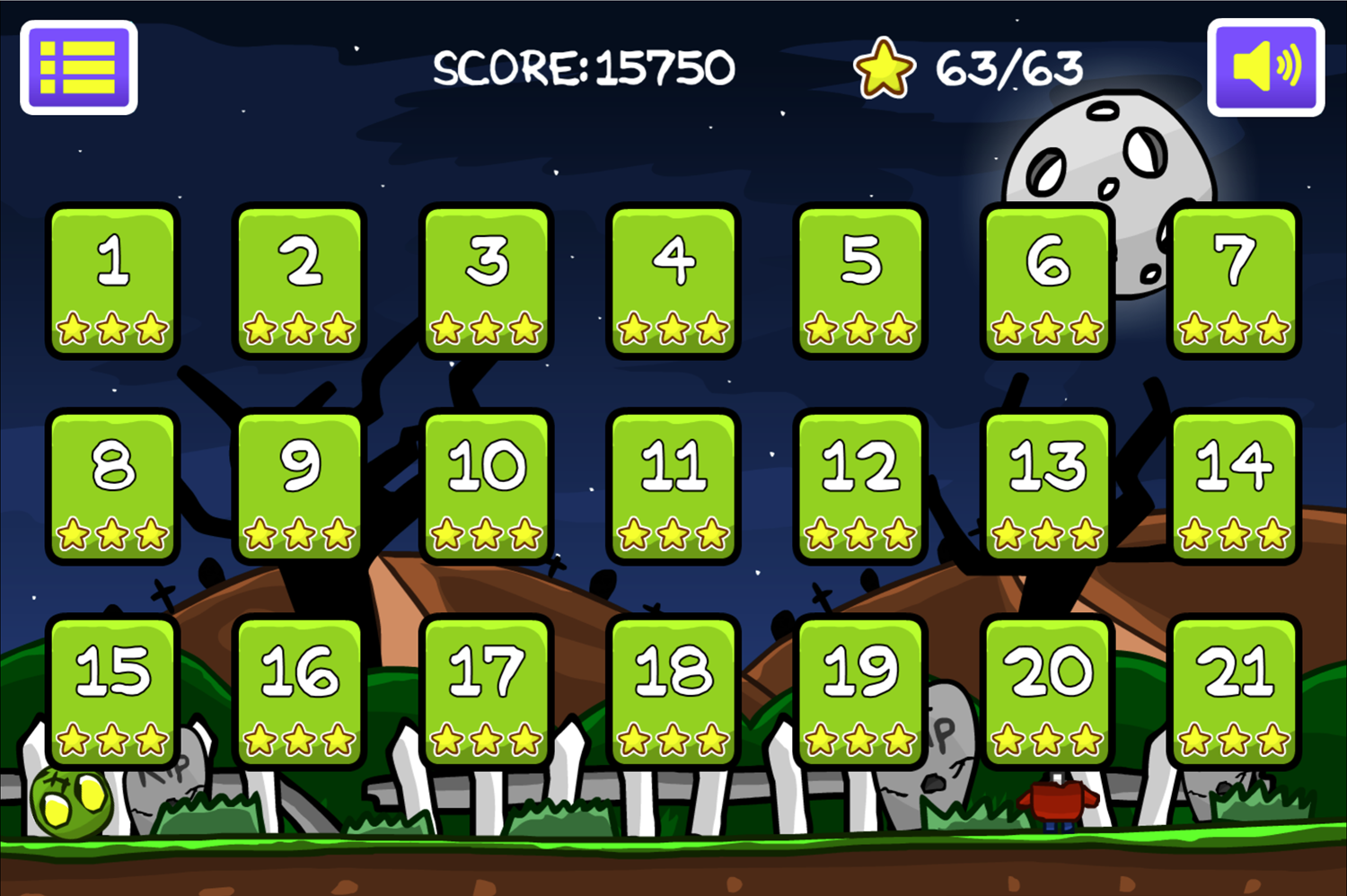 Zombie Head Game Level Select Screen Screenshot.