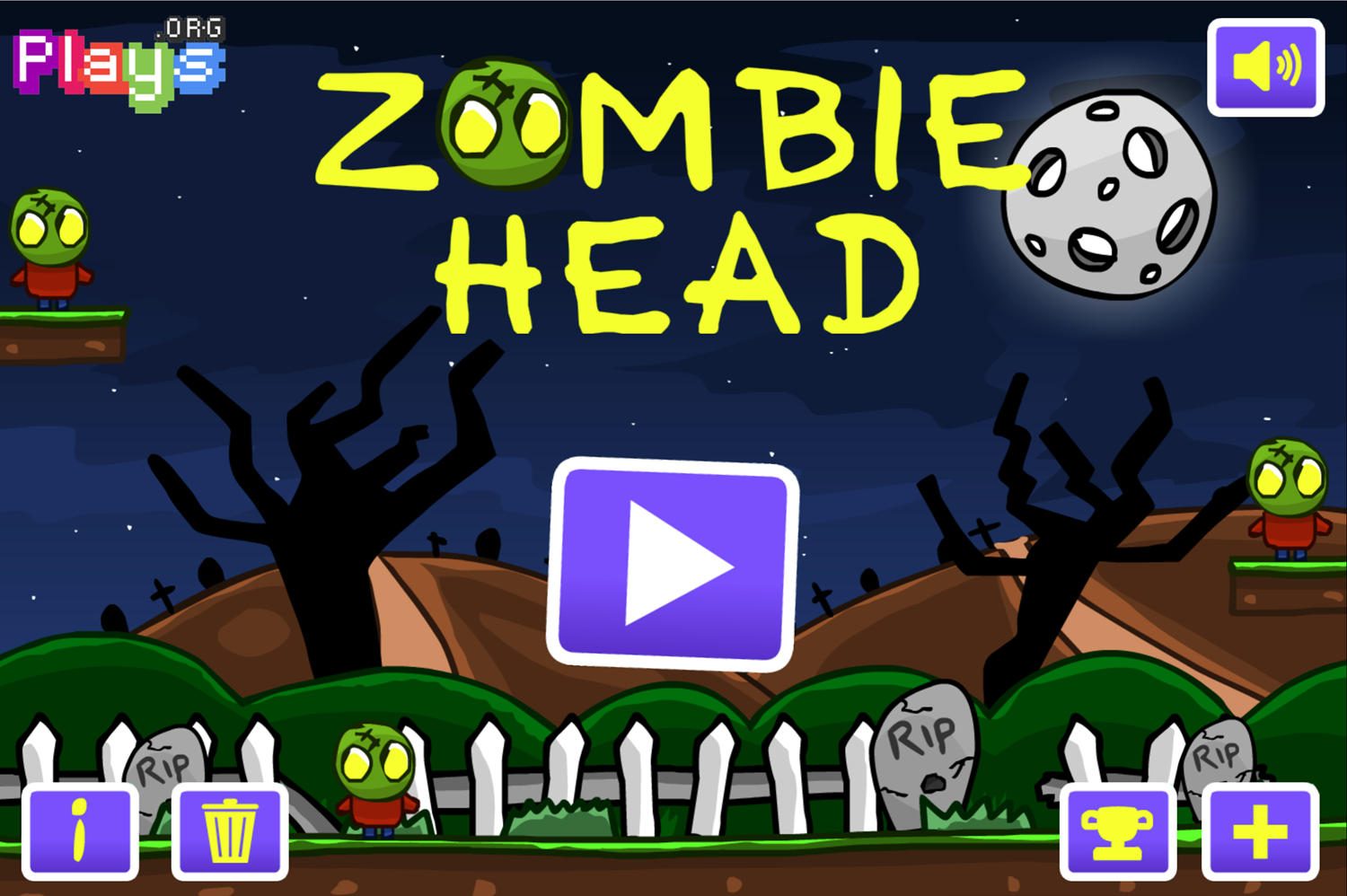 Zombie Head Game Welcome Screen Screenshot.