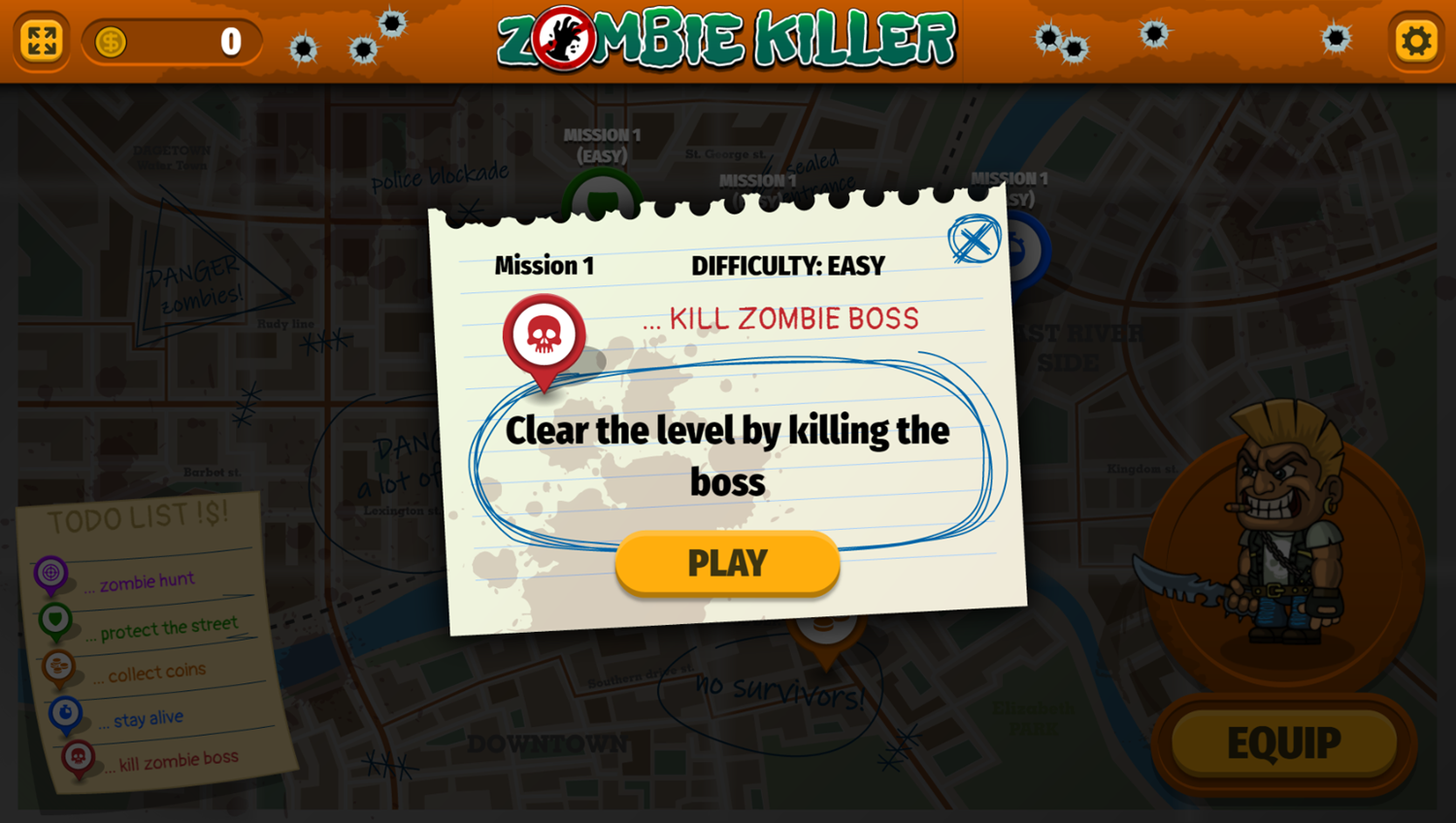 Zombie Killer Game Mission Goal Screenshot.