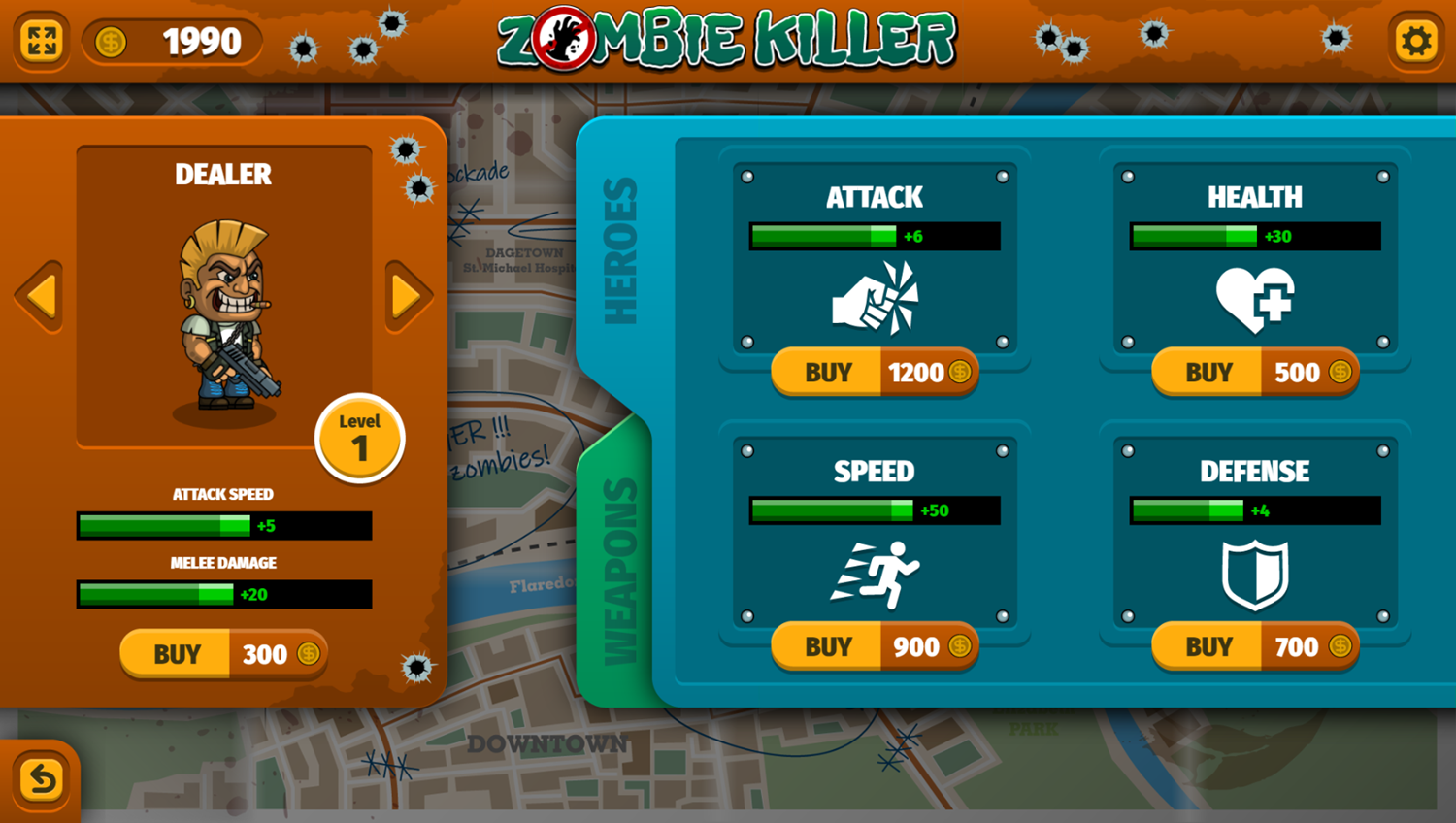 Zombie Killer Game Upgrades Screenshot.