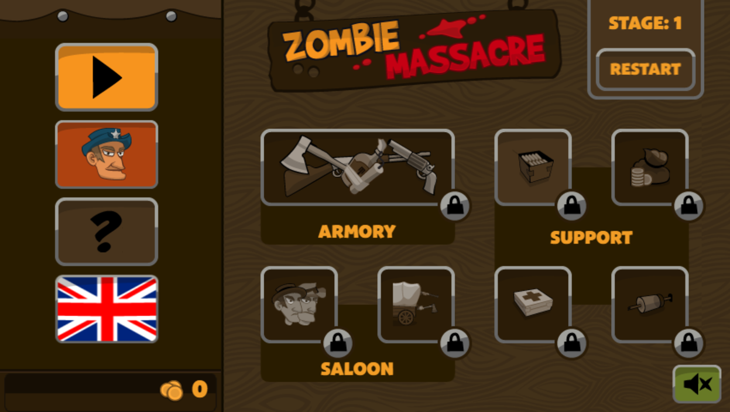 Zombie Massacre Game Welcome Screen Screenshot.