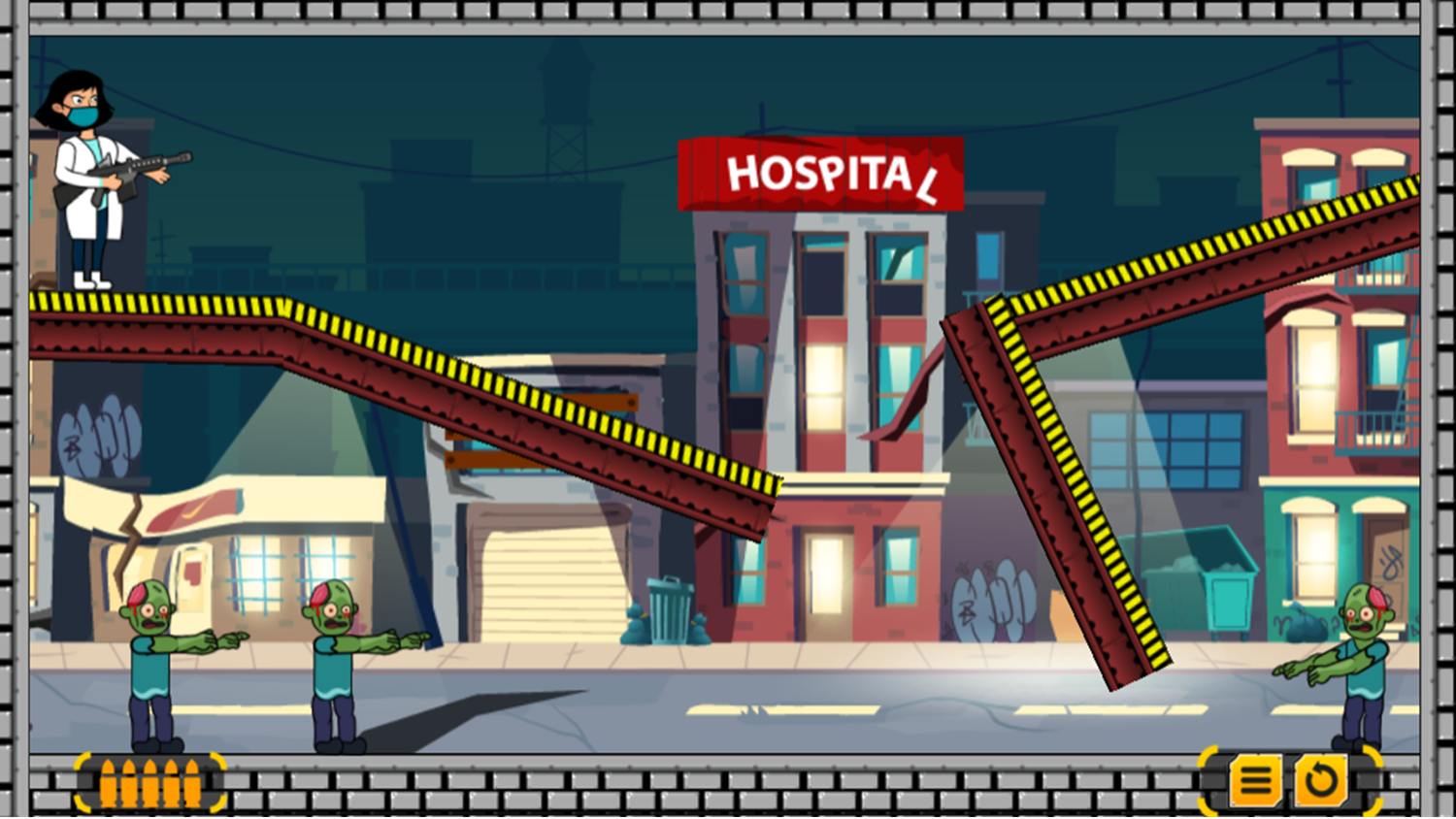 Zombie Ricochet Women Hospital Level Screenshot.