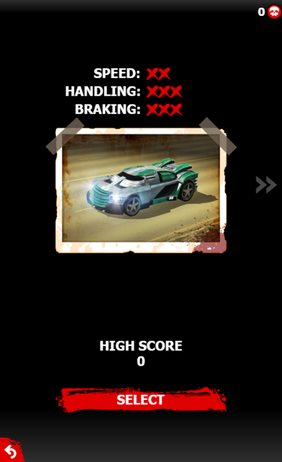 Zombie Road Game Car Select Screenshot.