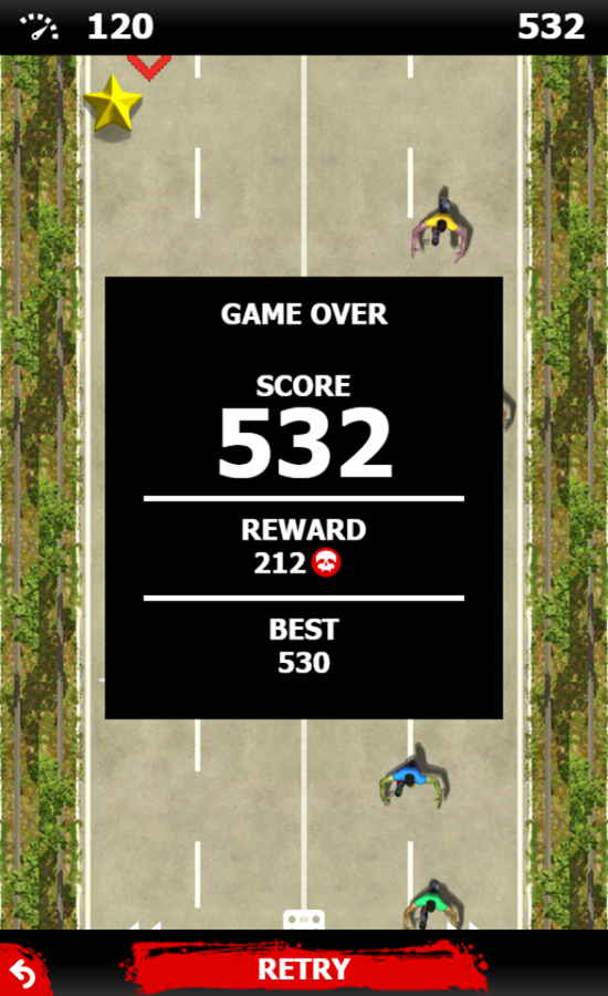 Zombie Road Game Over Screenshot.