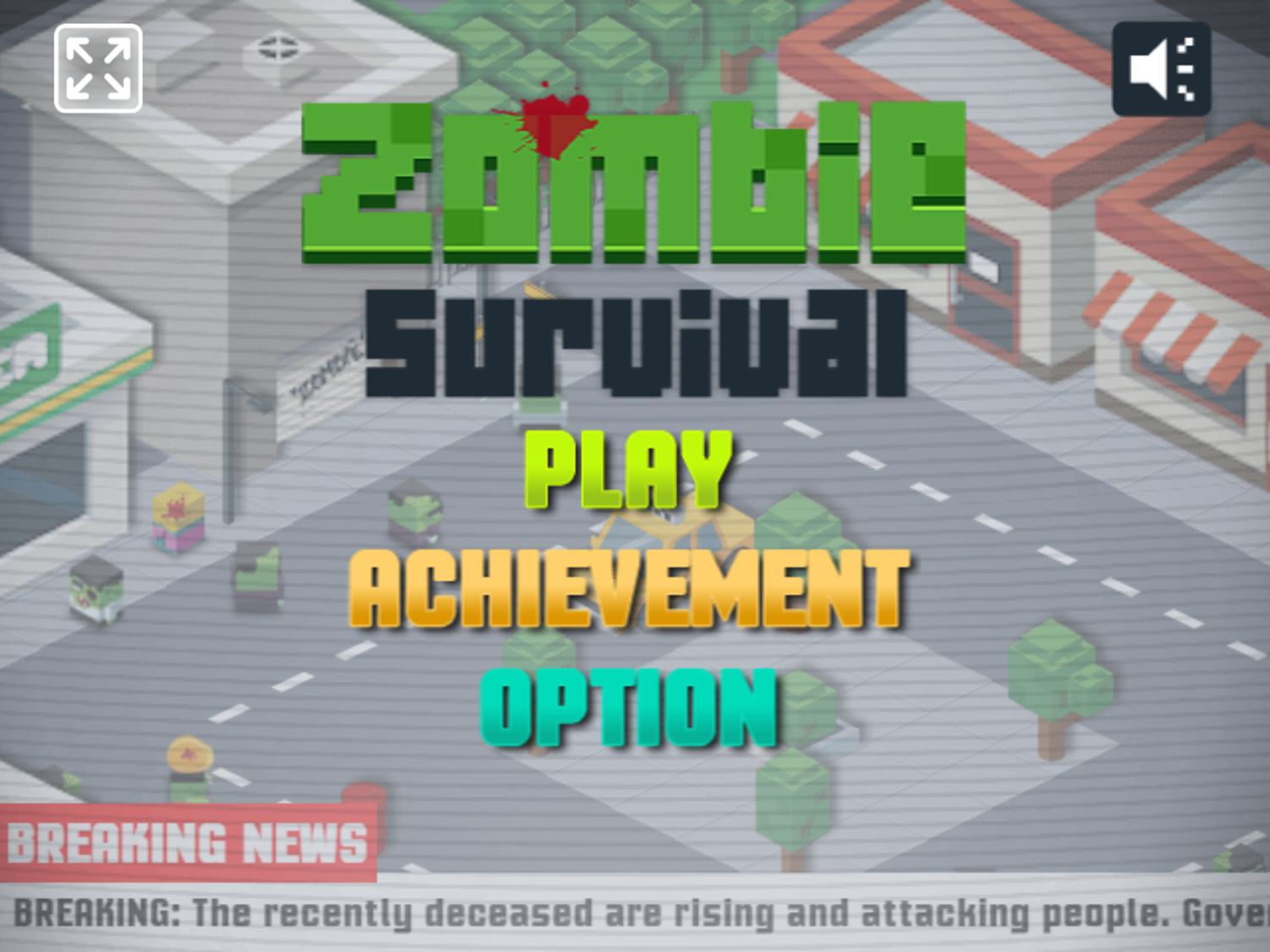 Zombie Survival Game Welcome Screen Screenshot.