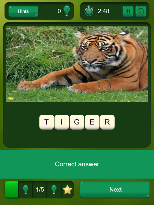 Zoo Trivia Game Correct Answer Screenshot.