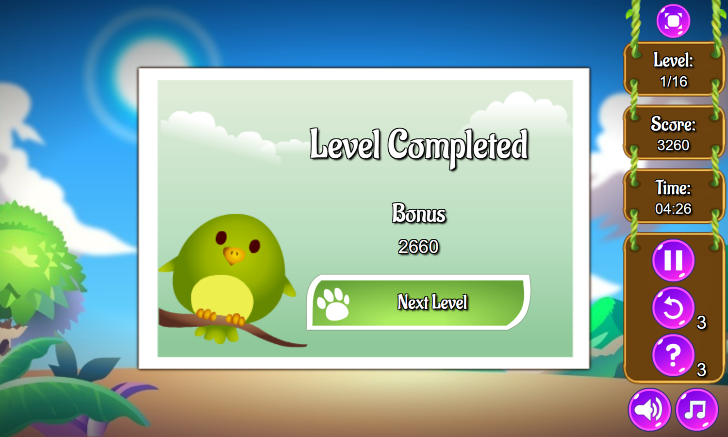 Zoobies Connect Game Level Completed Screenshot.