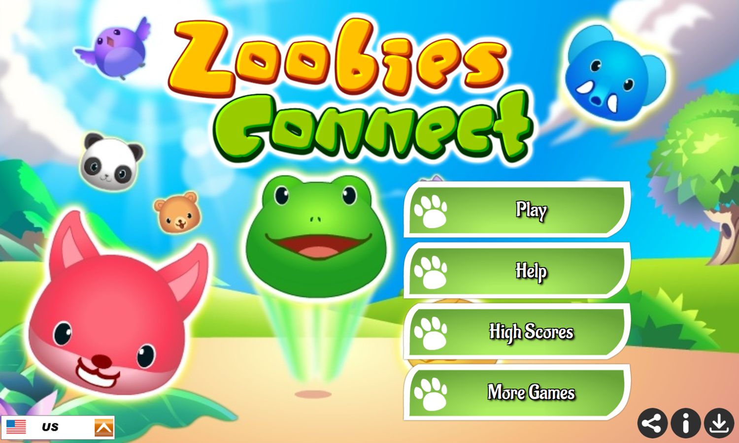 Zoobies Connect Game Welcome Screen Screenshot.