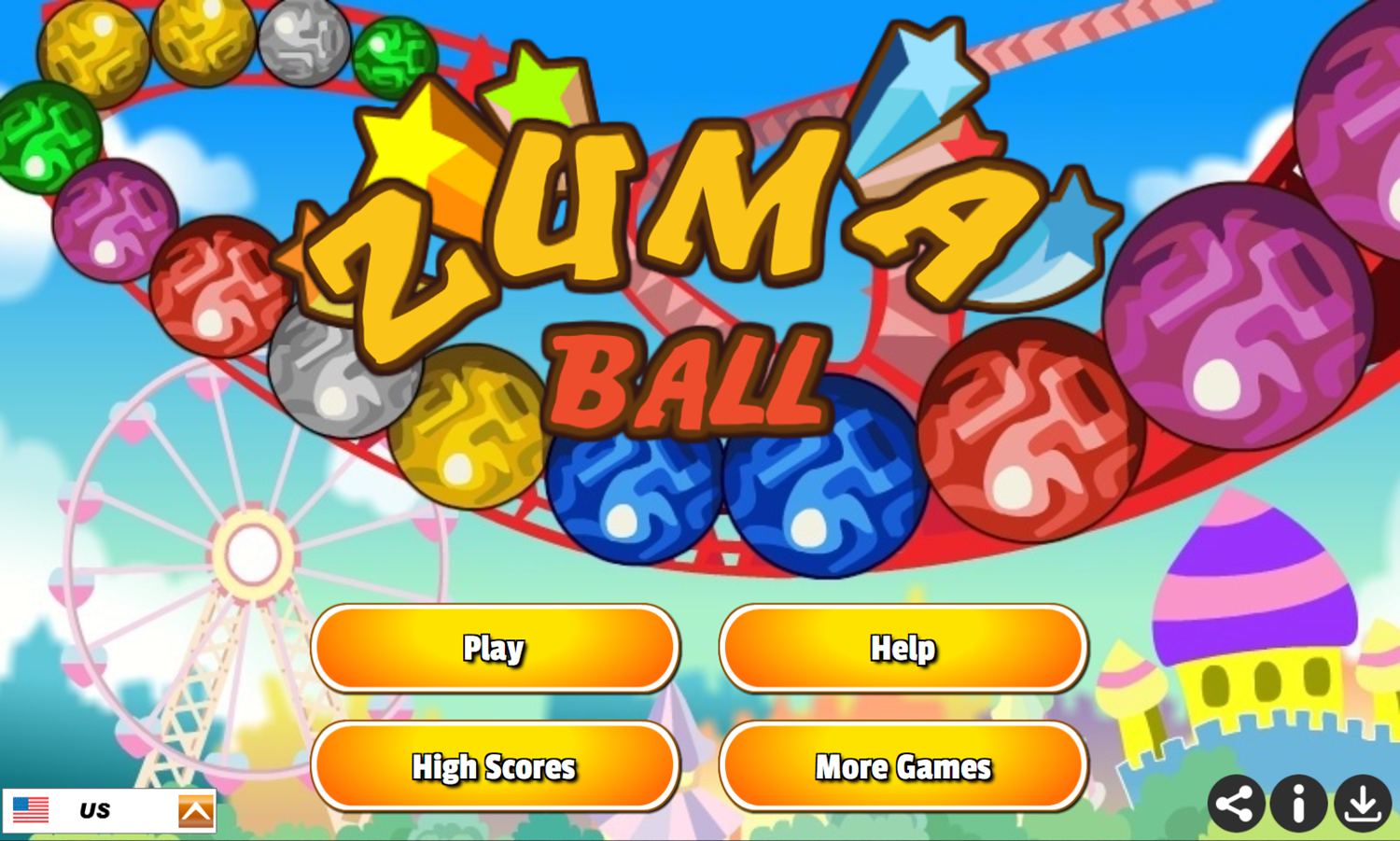 Zuma Ball Game Welcome Screen Screenshot.