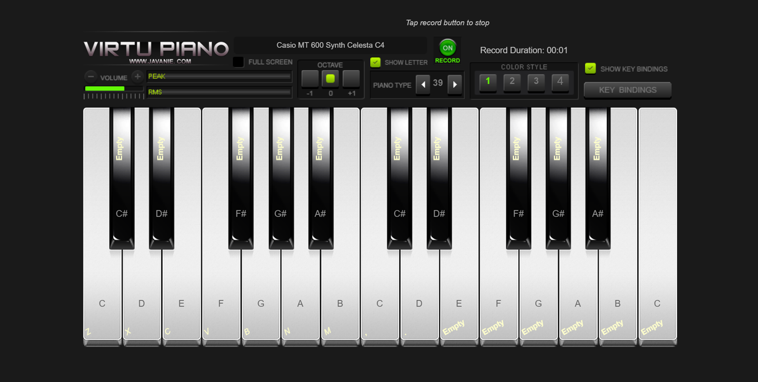 Virtu Piano Recording Screenshot.
